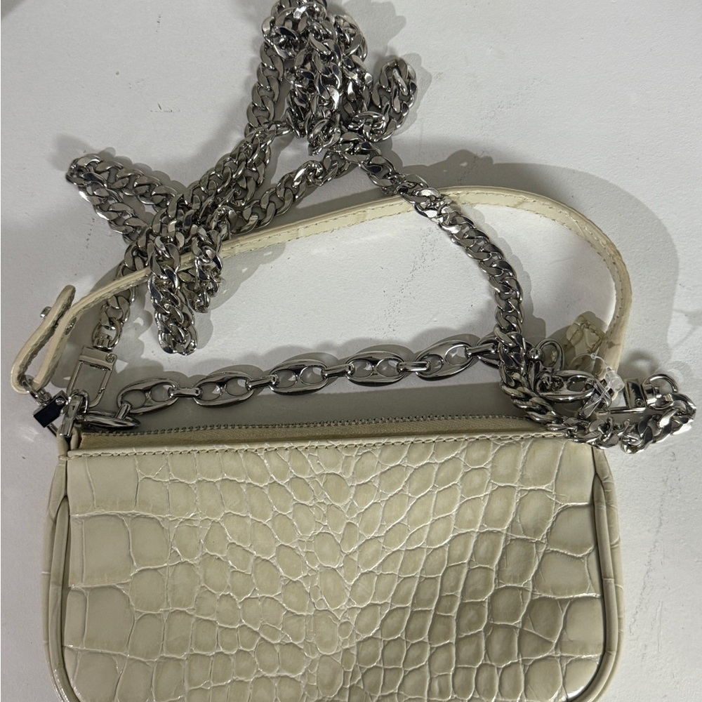 BY FAR Cream Silver Clutch with Chain Strap
